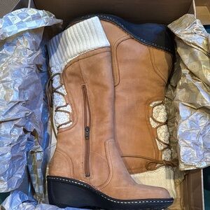 UGG Tan Knee-High Skylark Boots with Knit Accent